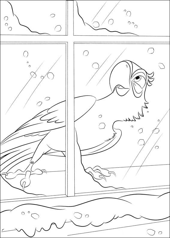 coloriage rio blu observe la neige derriere la fenetre